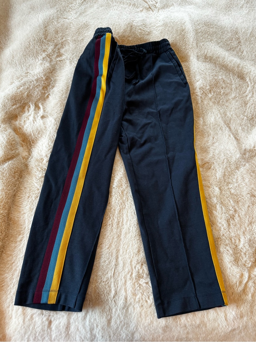 Spiritual Gangster Navy Track Pants with Mustard, Teal & Burgundy Stripes